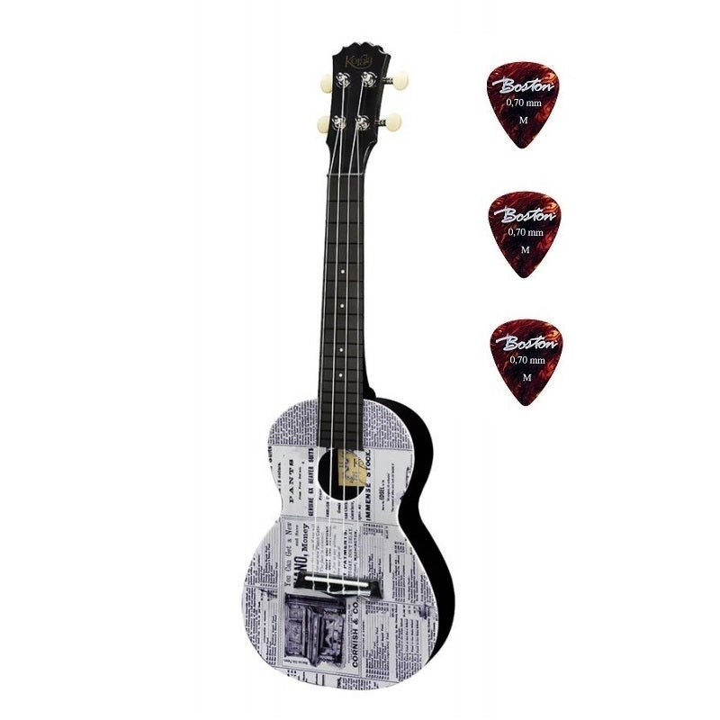 Korala PUC30018 Koncert ukulele, Magazine Design, 61 cm, 3 darabos pengető készlettel