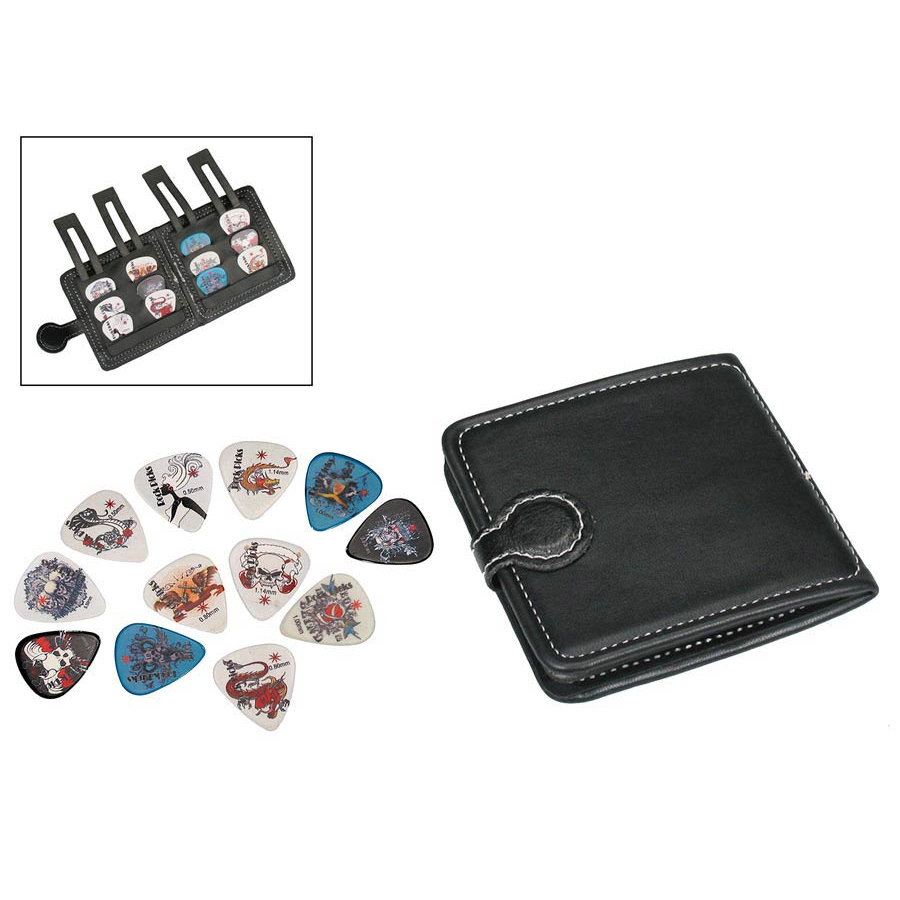 Boston PP312 12 darabos gitárpengető készlet tárolóval, koponyás minta, fekete PVC