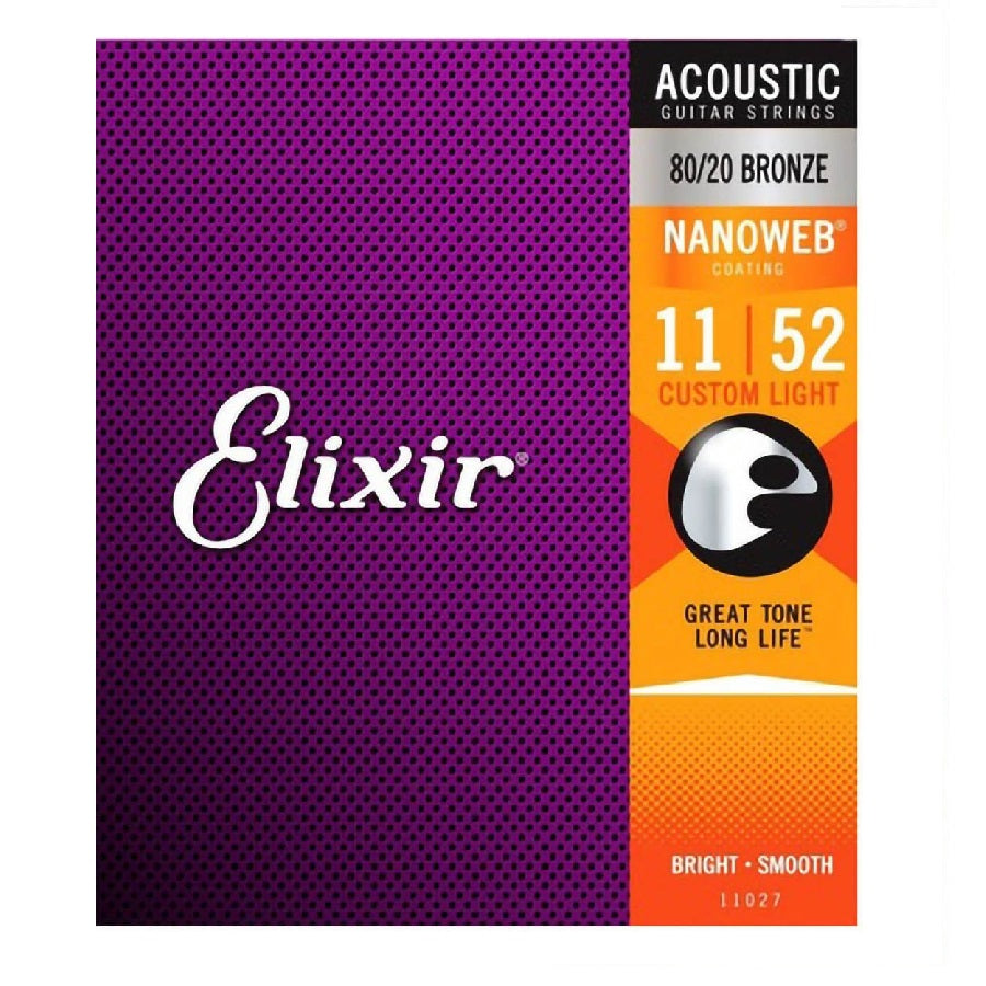 Elixir Nanoweb EL11027 akusztikus gitárhúr készlet, 80/20 Bronz, Custom Light 011–052