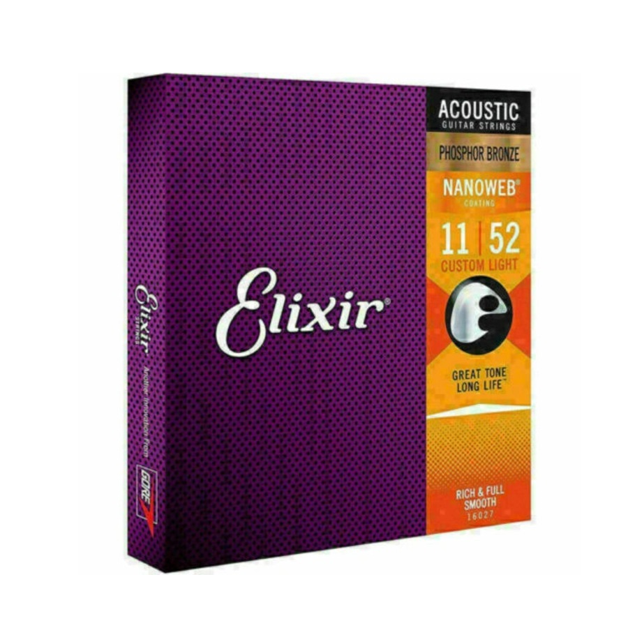 Elixir Nanoweb EL16027 akusztikus gitárhúr készlet, Foszfor-bronz, Custom Light 011–052