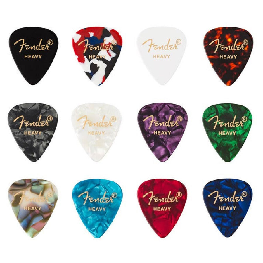 Fender Celluloid Medley 12 darabos gitárpengető készlet, 351 forma, Heavy, Mix