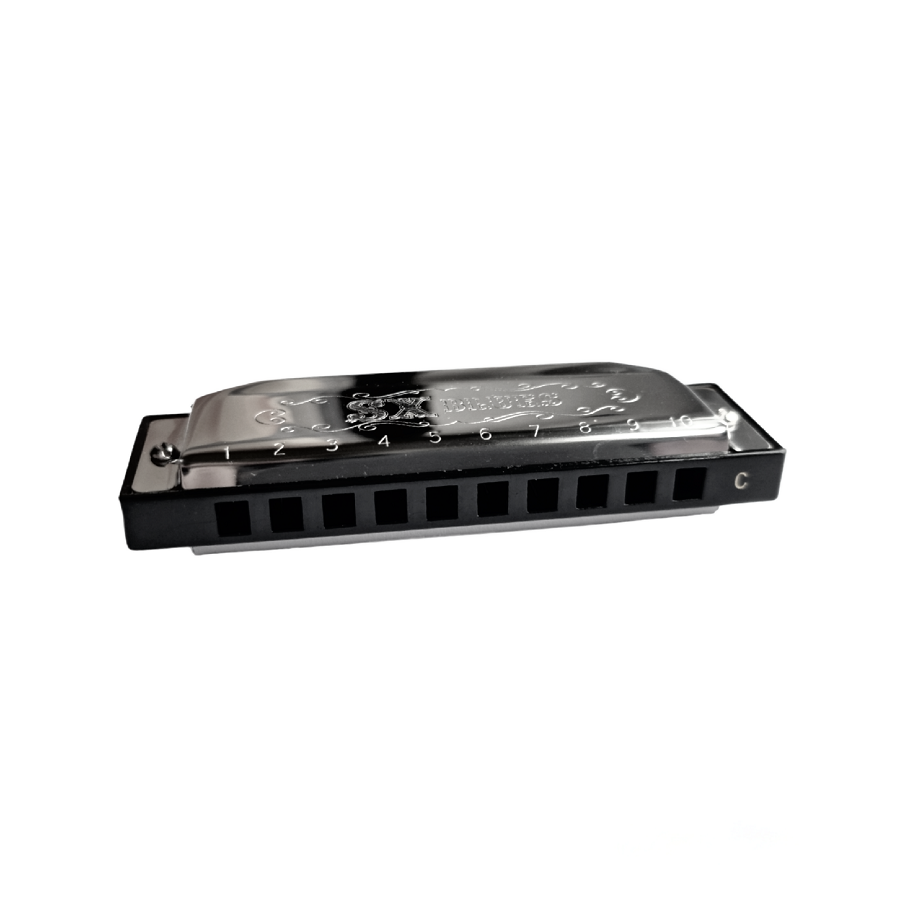 SX HM1020C Blues diatonikus szájharmonika, tok, Ezüst/Fekete