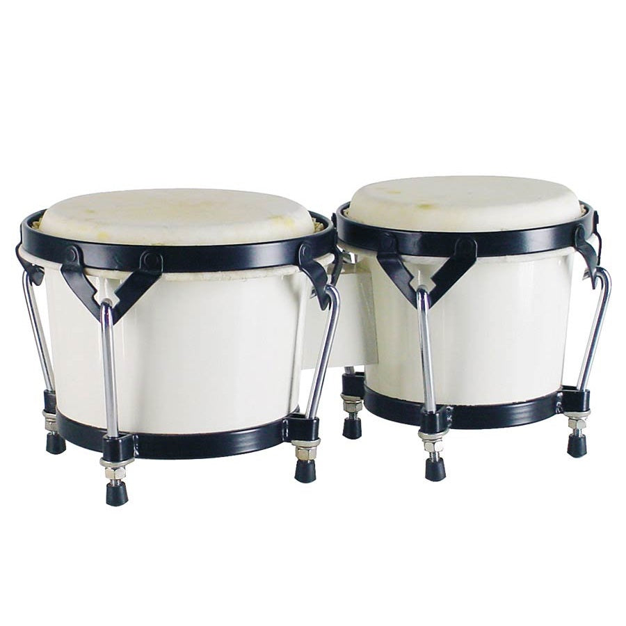 Hayman BG405WH Bongo dob, tömör fa, 6,85" + 7,95", természetes bőr, fehér kivitel