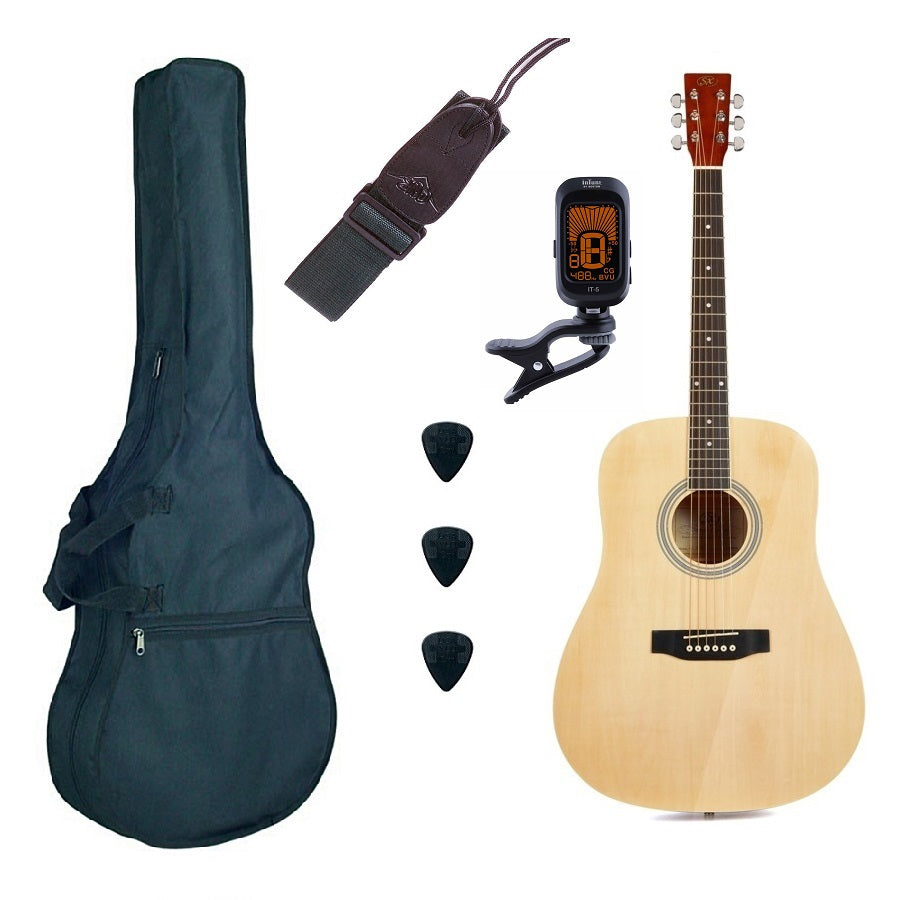 SX SD104 Basic2 Dreadnought akusztikus gitár szett, natúr matt