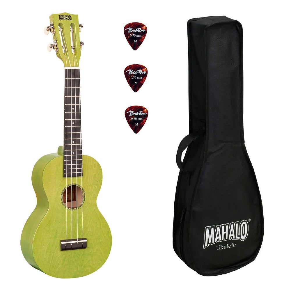 Mahalo ML2SG Koncert ukulele szett, tok, 3 pengető, Tengerzöld