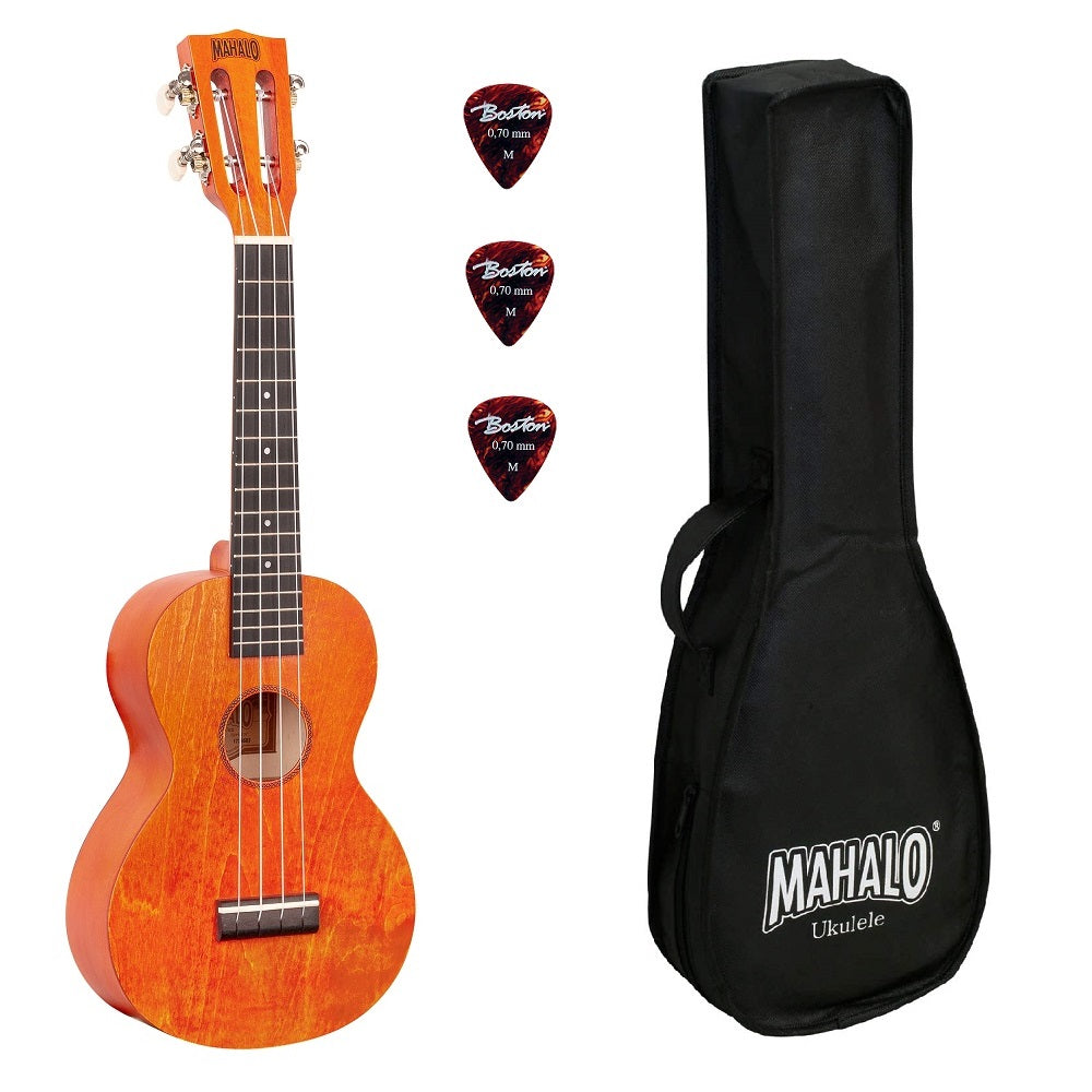 Mahalo ML2OS Koncert ukulele szett, tok, 3 pengető, Narancs