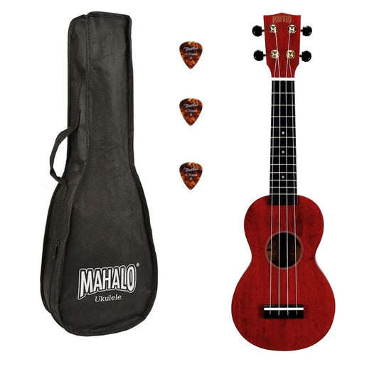 Mahalo MS1TRD Slimline Szoprán ukulele, piros, Traditional felület, tokkal