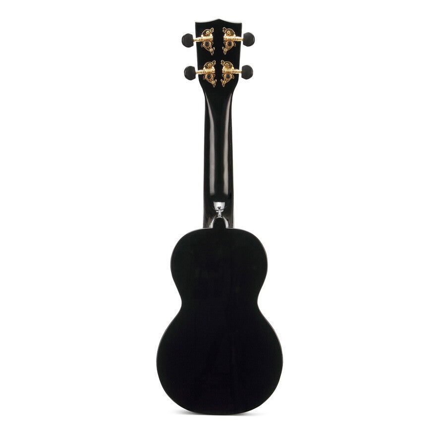 Mahalo MA1HEBK Heart Szoprán ukulele, fényes fekete „Heart” dizájn, tok és pengetők