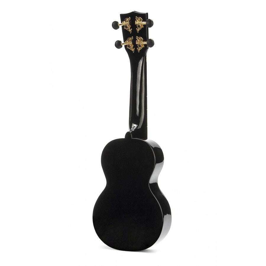 Mahalo MA1HEBK Heart Szoprán ukulele, fényes fekete „Heart” dizájn, tok és pengetők
