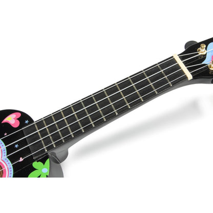 Mahalo MA1HEBK Heart Szoprán ukulele, fényes fekete „Heart” dizájn, tok és pengetők