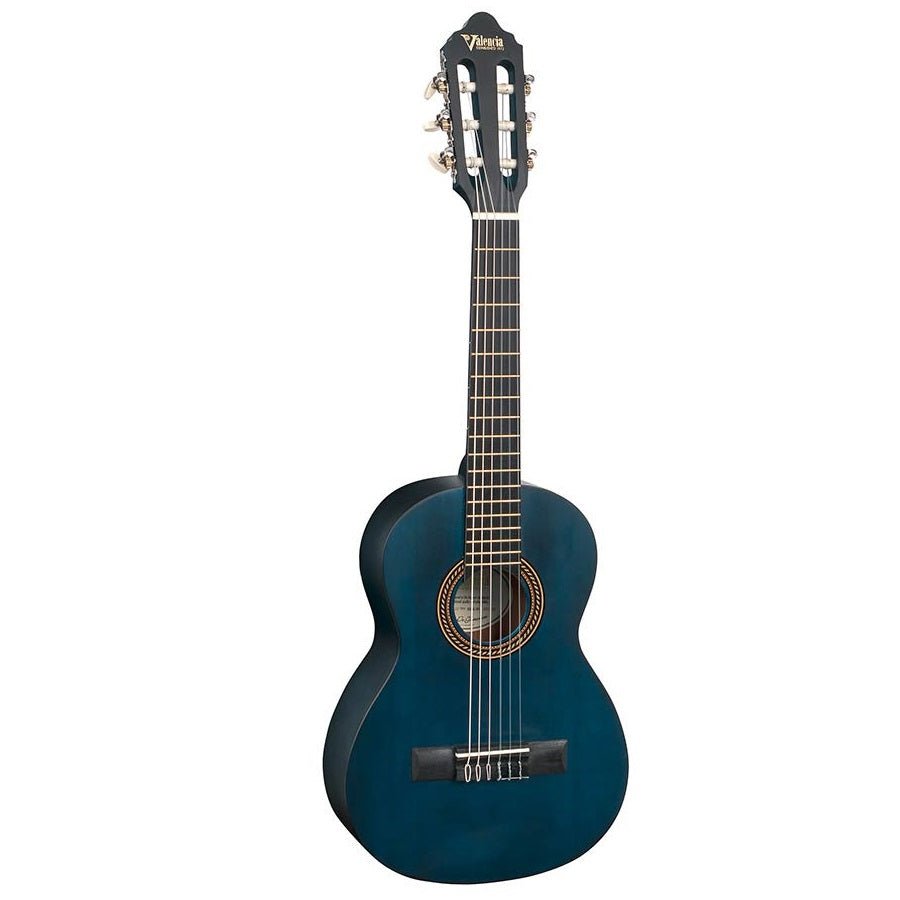 Valencia VC201TBU 1/4 Klasszikus tanuló gyerek gitár, Transparent Blue Kék