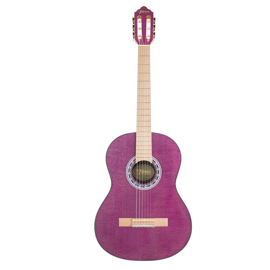 Valencia VC354PP 4/4 Klasszikus gitár, Sitka fenyő & mahagóni, szatén lila