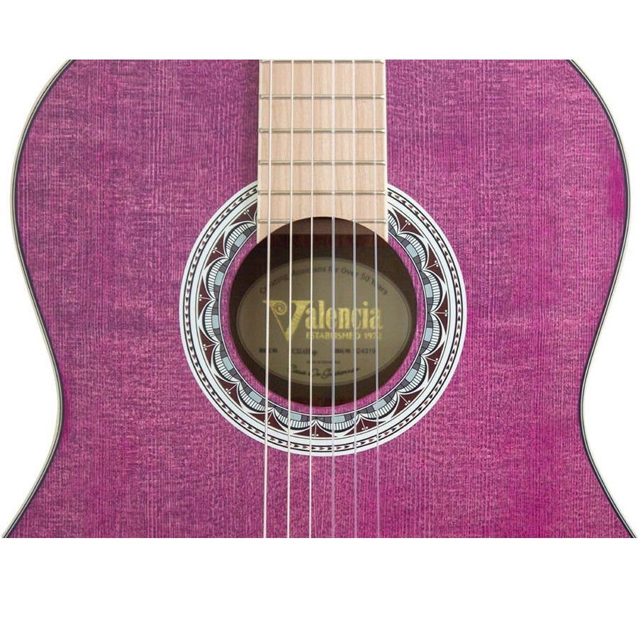 Valencia VC354PP 4/4 Klasszikus gitár, Sitka fenyő & mahagóni, szatén lila