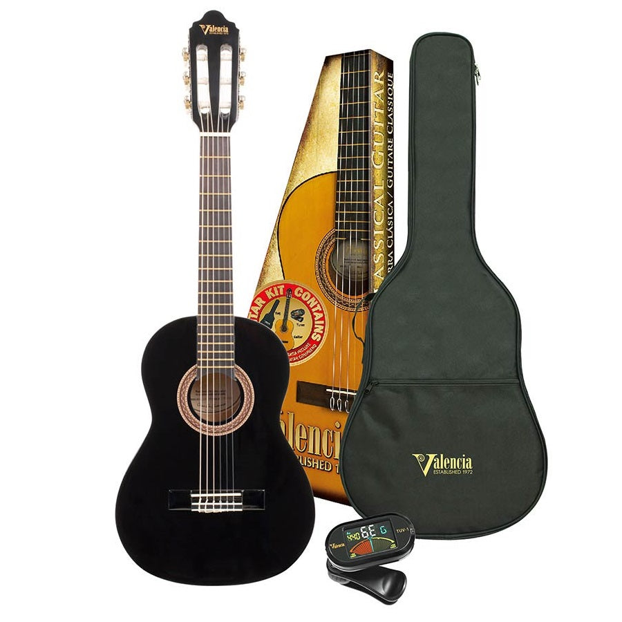 Valencia VC104KBK 4/4 Klasszikus gitár szett, Fekete, Hangszer beállítással