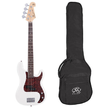 SX BD2WT Elektromos basszusgitár, P-Style, 4 húros, fehér, tokkal