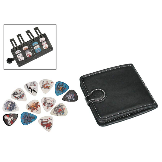 Boston PP312 12 darabos gitárpengető készlet tárolóval, koponyás minta, fekete PVC