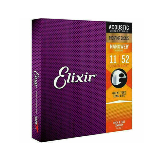 Elixir Nanoweb EL16027 akusztikus gitárhúr készlet, Foszfor-bronz, Custom Light 011–052
