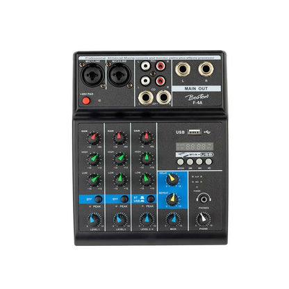 Boston F4A audió keverő, 2 monó / 1 sztereó, USB lejátszó, audio interfész, delay effekt