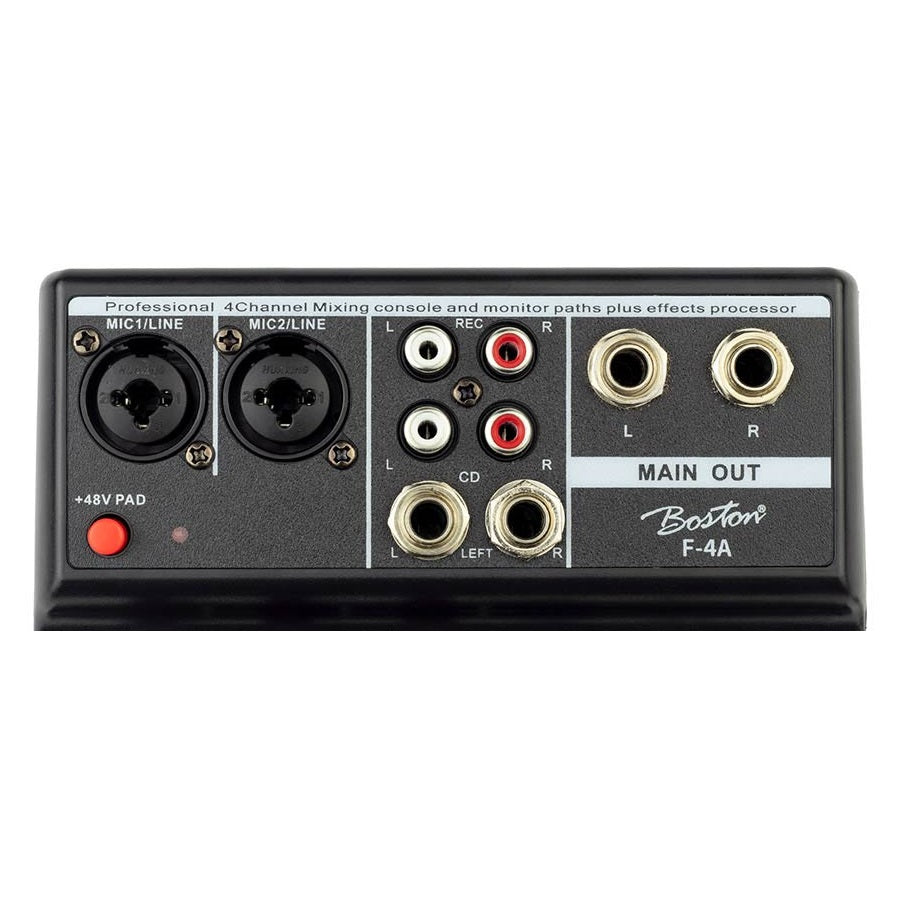 Boston F4A audió keverő, 2 monó / 1 sztereó, USB lejátszó, audio interfész, delay effekt