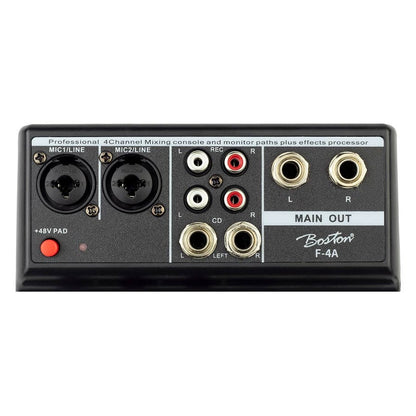 Boston F4A audió keverő, 2 monó / 1 sztereó, USB lejátszó, audio interfész, delay effekt