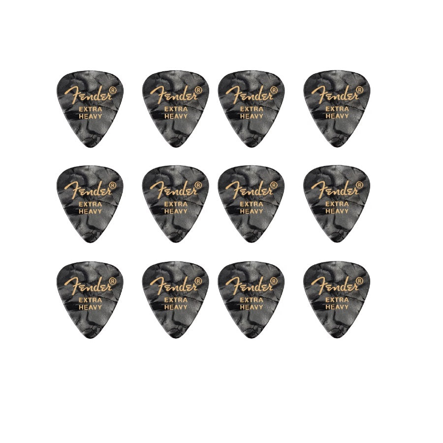 Fender 1980351643 12 darabos gitárpengető készlet, 351 forma, Extra Heavy, Black Pearl