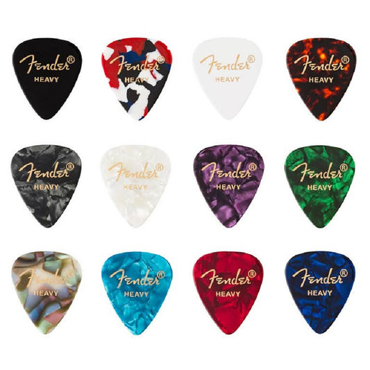 Fender Celluloid Medley 12 darabos gitárpengető készlet, 351 forma, Heavy, Mix