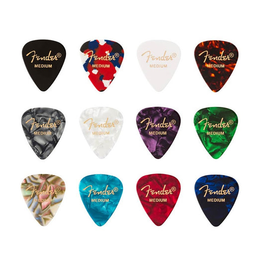 Fender Celluloid Medley 12 darabos gitárpengető készlet, 351 forma, Medium, Mix