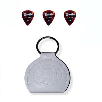 TurboVoice KR85WH bőr gitárpengető tartó kulcstartó, valódi bőr, fehér, 3 darab pengetővel