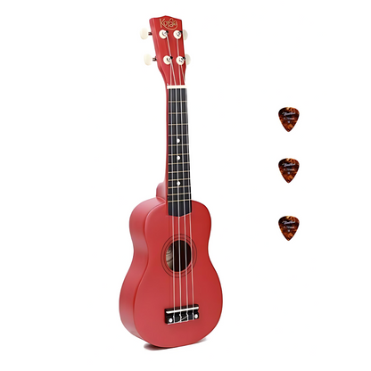 Korala UKS15RD Szoprán ukulele készlet, 3 pengető, matt piros (tok nélkül)