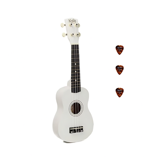 Korala UKS15WH Szoprán ukulele készlet, 3 pengető, matt fehér (tok nélkül)