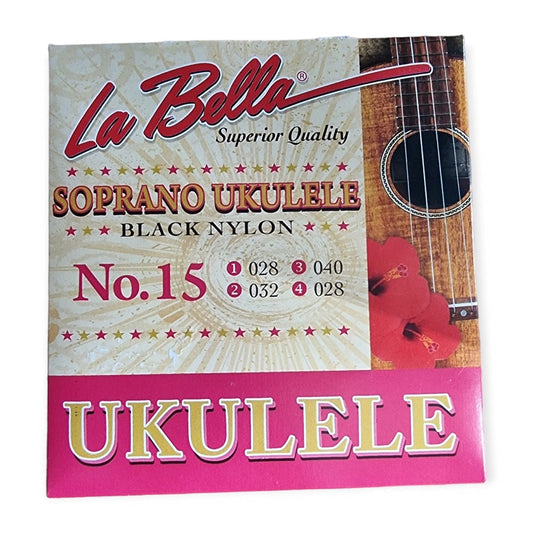La Bella L15 szoprán ukulele húrkészlet, Fekete nylon, 028–040