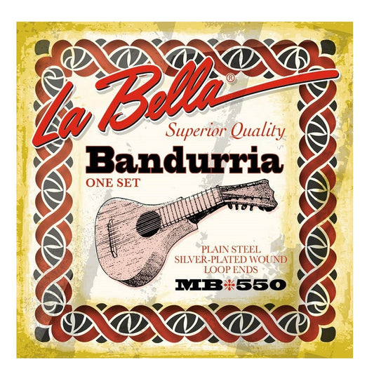 La Bella LMB550 bandurria húrkészlet, 12 húros, World Folk Series, Ezüstözött, Loop-End 010–035W