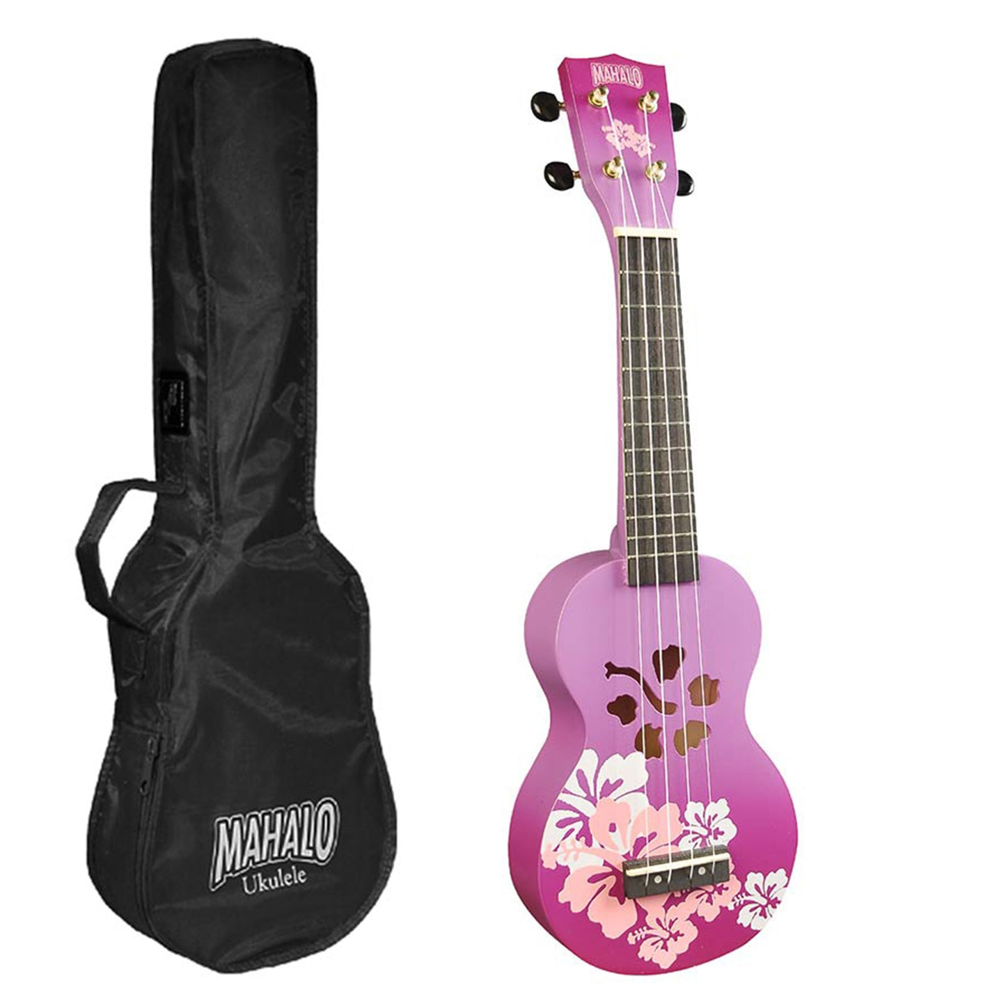 Mahalo MD1HBPPB Szoprán ukulele, Designer Hibiscus sorozat, lila burst kivitel, tokkal