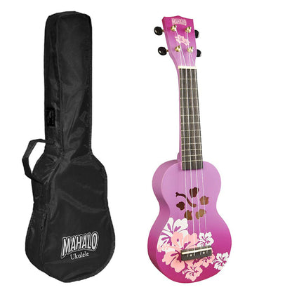Mahalo MD1HBPPB Szoprán ukulele, Designer Hibiscus sorozat, lila burst kivitel, tokkal