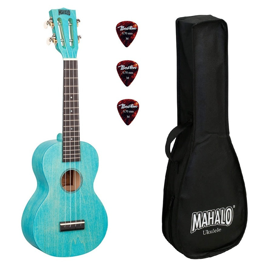 Mahalo ML2AB Island Series Koncert ukulele szett, tok, Világoskék