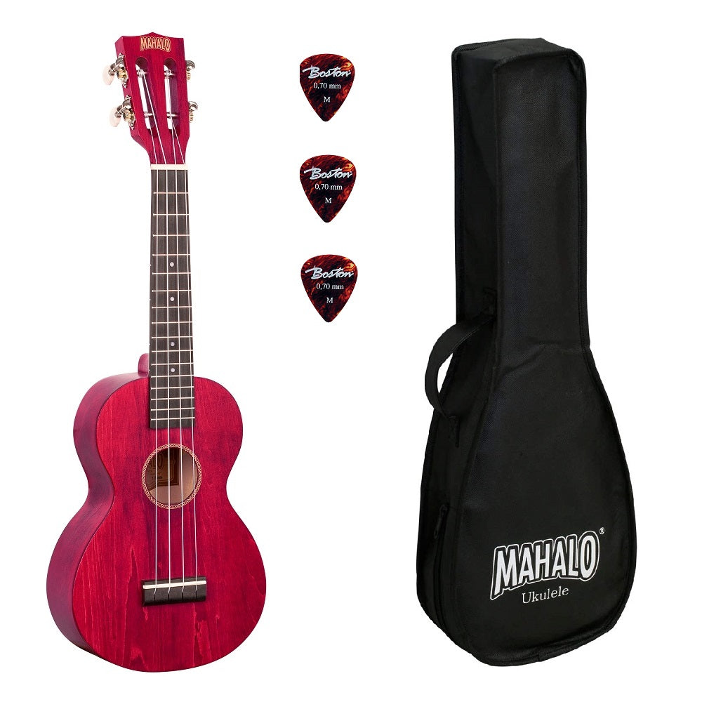 Mahalo ML2CR Koncert ukulele szett, tok, 3 pengető, Cseresznyepiros