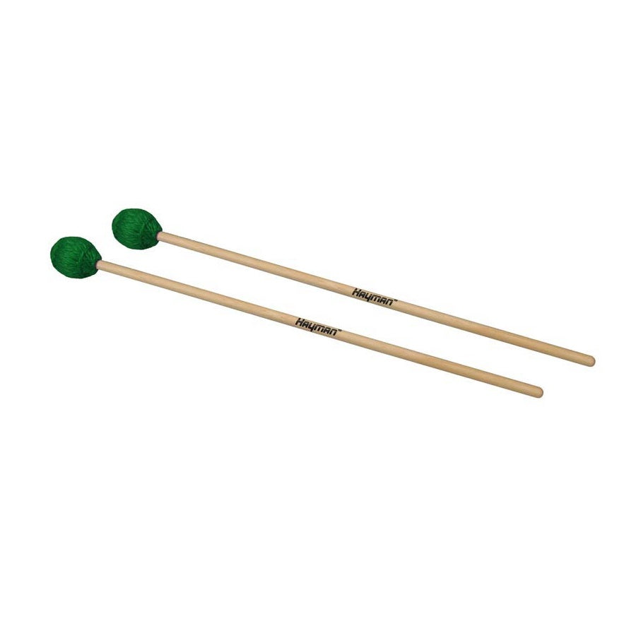 Hayman MM10 marimba ütőpár, 400 mm, juhar nyél, 36 mm közepesen kemény fej, zöld
