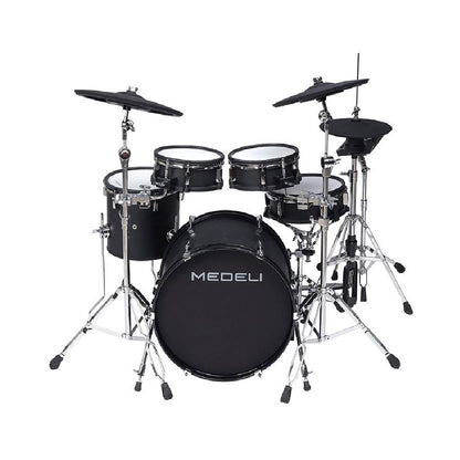 Medeli MZ729 elektronikus dobkészlet, hálóbőrös fa dobtestek, 20" lábdob, 748 hang, Bluetooth, Blackwood