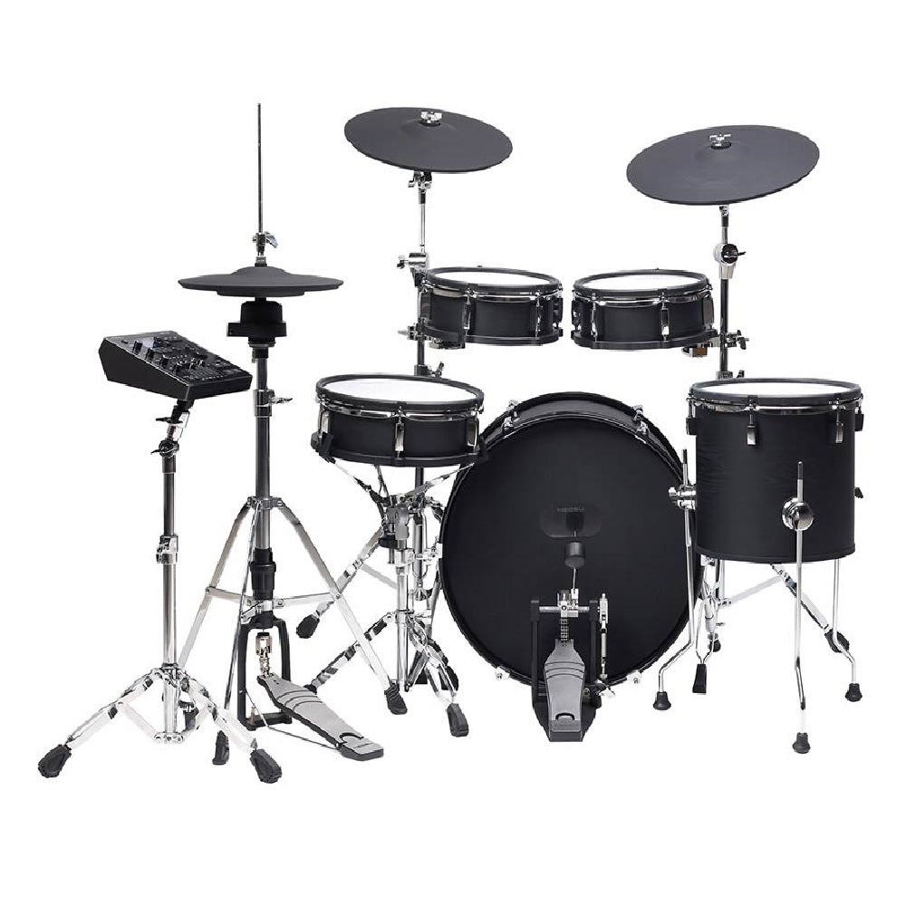 Medeli MZ729 elektronikus dobkészlet, hálóbőrös fa dobtestek, 20" lábdob, 748 hang, Bluetooth, Blackwood