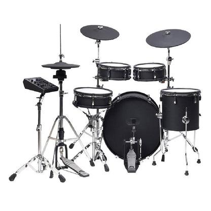 Medeli MZ729 elektronikus dobkészlet, hálóbőrös fa dobtestek, 20" lábdob, 748 hang, Bluetooth, Blackwood