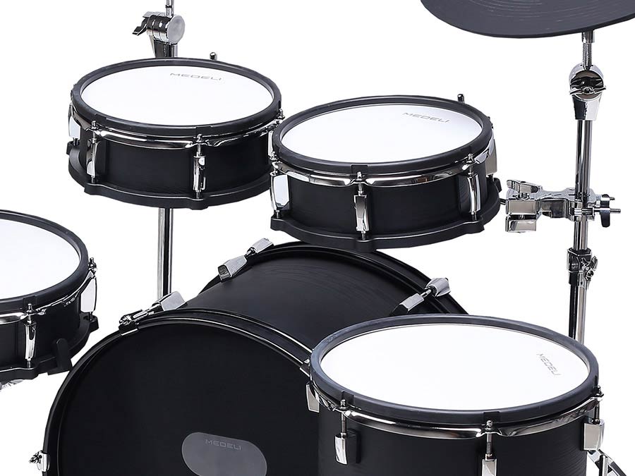 Medeli MZ729 elektronikus dobkészlet, hálóbőrös fa dobtestek, 20" lábdob, 748 hang, Bluetooth, Blackwood