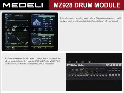 Medeli MZ928-MOD elektronikus dobmodul, 13 triggerbemenet, 906 hang, 8 közvetlen kimenet, Bluetooth