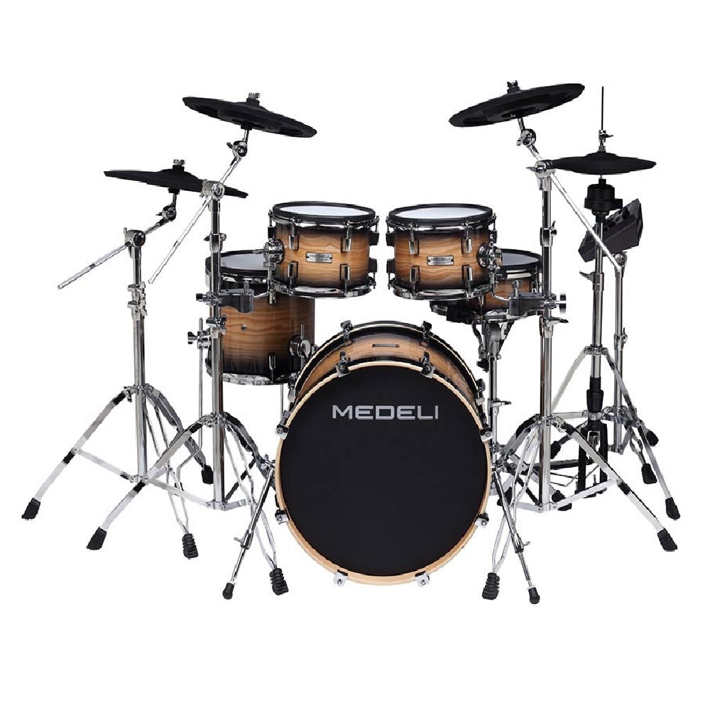 Medeli MZ928 elektronikus dobkészlet, hálóbőrös fadobok, 20" lábdob, 906 hang, Bluetooth