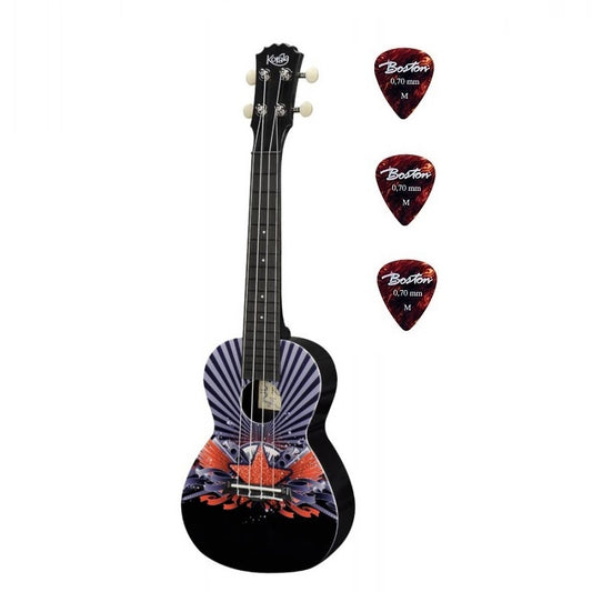 Korala PUC30011 Koncert ukulele, Red Star Design, 61 cm, 3 darabos pengető készlettel
