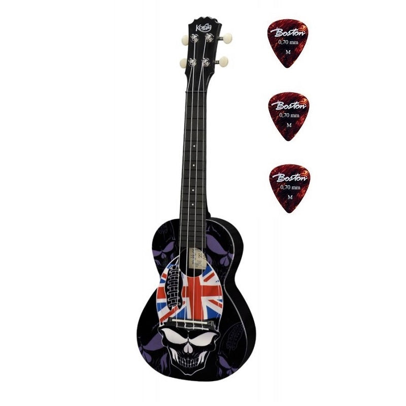 Korala PUC3004 Koncert ukulele, Skull Design, 61 cm, 3 darabos pengető készlettel