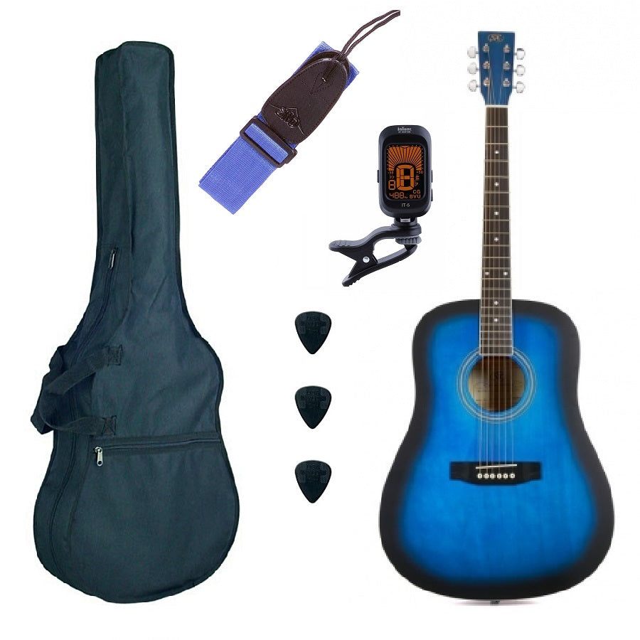 SX SD104GBUSBasic2 Akusztikus dreadnought gitár szett, kék fényes sunburst