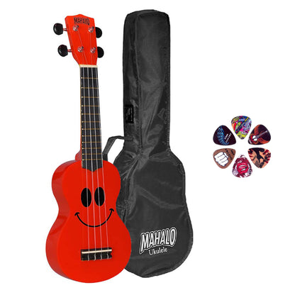 Mahalo SMILE RD Szoprán ukulele szett, piros kivitel, tokkal és 6 pengetővel