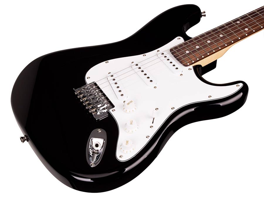 SX ED1BK Stratocaster elektromos gitár, fekete