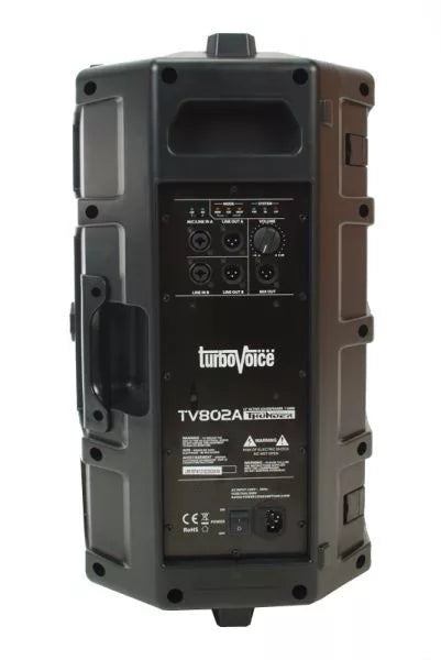 TurboVoice TV802A 2-utas aktív hangfal, D-osztály, 12” mélynyomó, DSP, 800 W