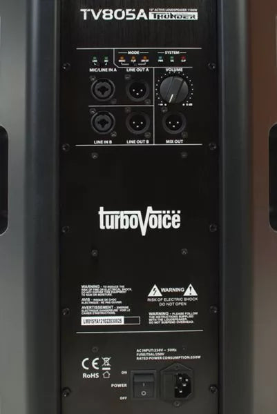 TurboVoice TV805A 2-utas aktív hangfal, D-osztály, 15” mélynyomó, DSP, 1100 W